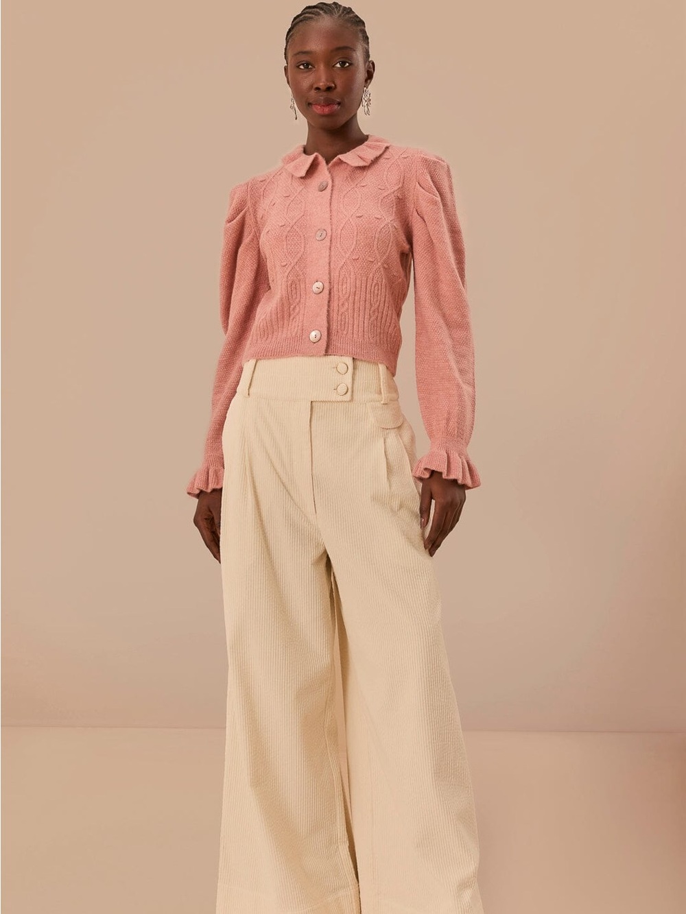 NWOT Farm Rio Women's Cream Curduroy Wide-Leg Pants - Picture 2 of 12